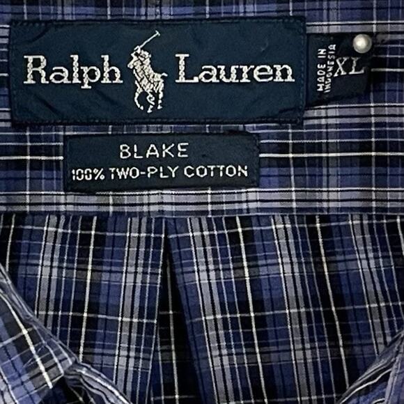 Polo Ralph Lauren Blake Shirt Mens XL Blue Pony Micro Plaid Button Down Two Ply - Picture 2 of 8